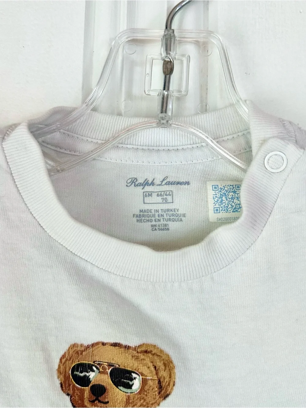 Ralph Lauren Kids White Tee with Colorful Polo Bear Graphic - 6M